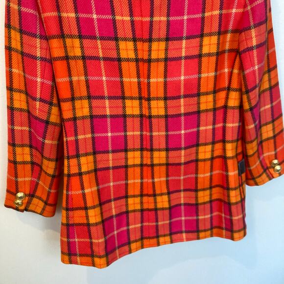 Vintage Mondi Womens M Pink Orange Plaid 100% Wool Power Blazer Preppy Retro - Picture 14 of 14